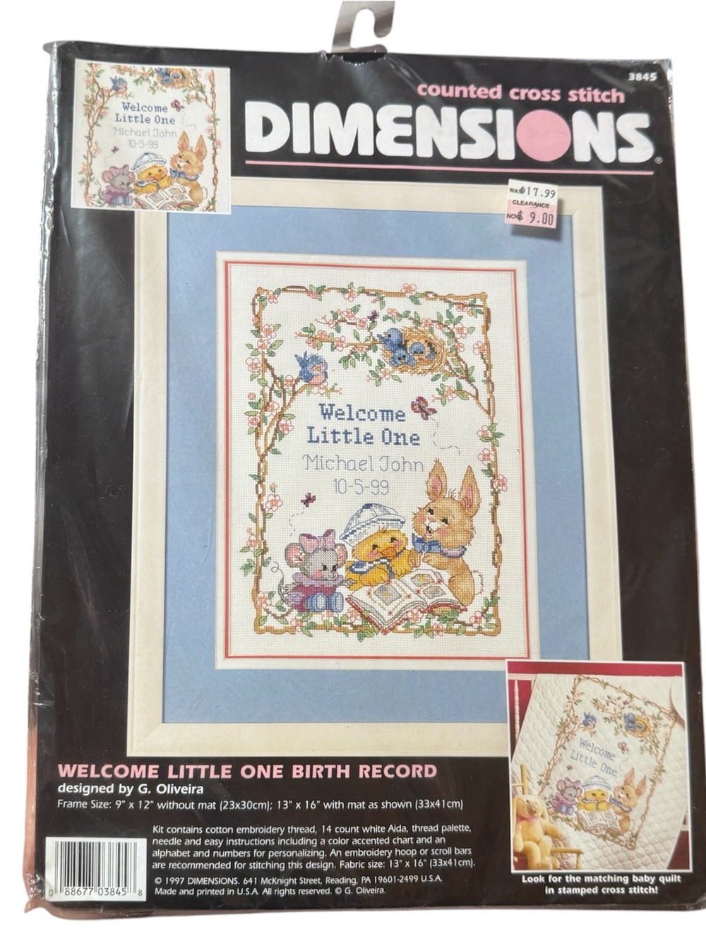 Vintage Dimensions Welcome Little One Birth Record Counted Cross Stitch Kit 3845